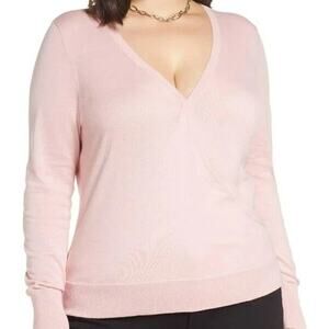 Halogen Faux Wrap Long Sleeve Pullover Sweater Size XL / Extra Large Pink NWT
